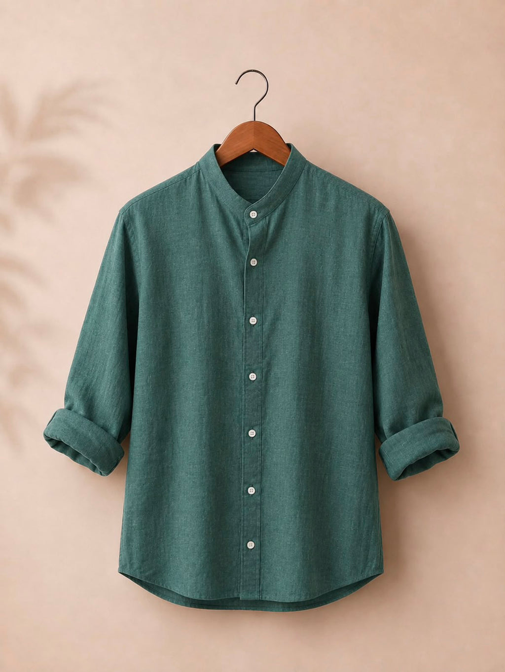 Sage Green Textured Mandarin Collar Shirt