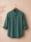 Sage Green Textured Mandarin Collar Shirt