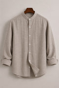 Textured Beige Mandarin Collar Shirt