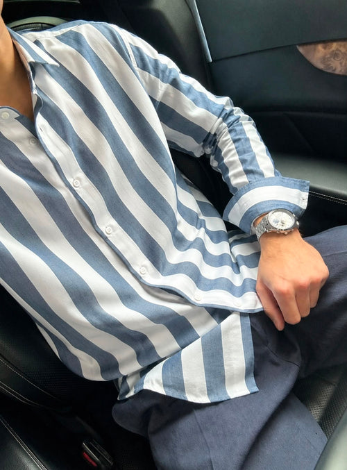 Men’s Blue & White Vertical Stripe Premium Shirt
